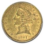 1861 $5 Liberty Gold Half Eagle AU-58 PCGS