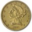 1861 $5 Liberty Gold Half Eagle AU