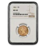 1861 $5 Liberty Gold Half Eagle MS-60 NGC