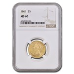 1861 $5 Liberty Gold Half Eagle MS-60 NGC