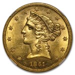 1861 $5 Liberty Gold Half Eagle MS-62 NGC