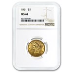 1861 $5 Liberty Gold Half Eagle MS-62 NGC