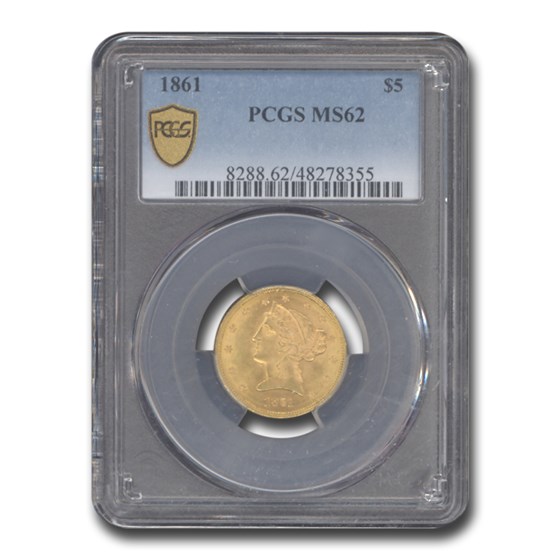 1861 $5 Liberty Gold Half Eagle MS-62 PCGS 1861 $5 Liberty Gold Half Eagle MS-62 PCGS