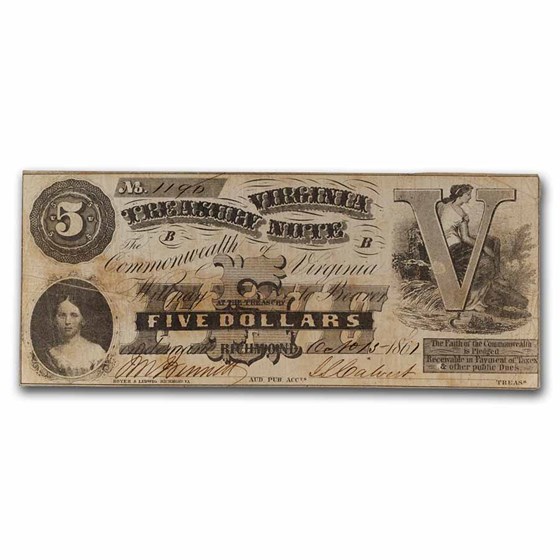 1861 $5 Virginia Treasury Note - VF