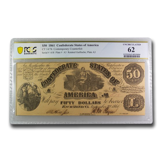 1861 $50 (CT-14/76) Moneta & Treasure Chests CU-62 PCGS CFT 1861 $50 (CT-14/76) Moneta & Treasure Chests CU-62 PCGS CFT