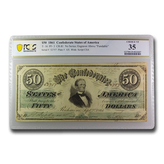 1861 $50 (T-16) Jefferson Davis VF-35 PCGS 1861 $50 (T-16) Jefferson Davis VF-35 PCGS