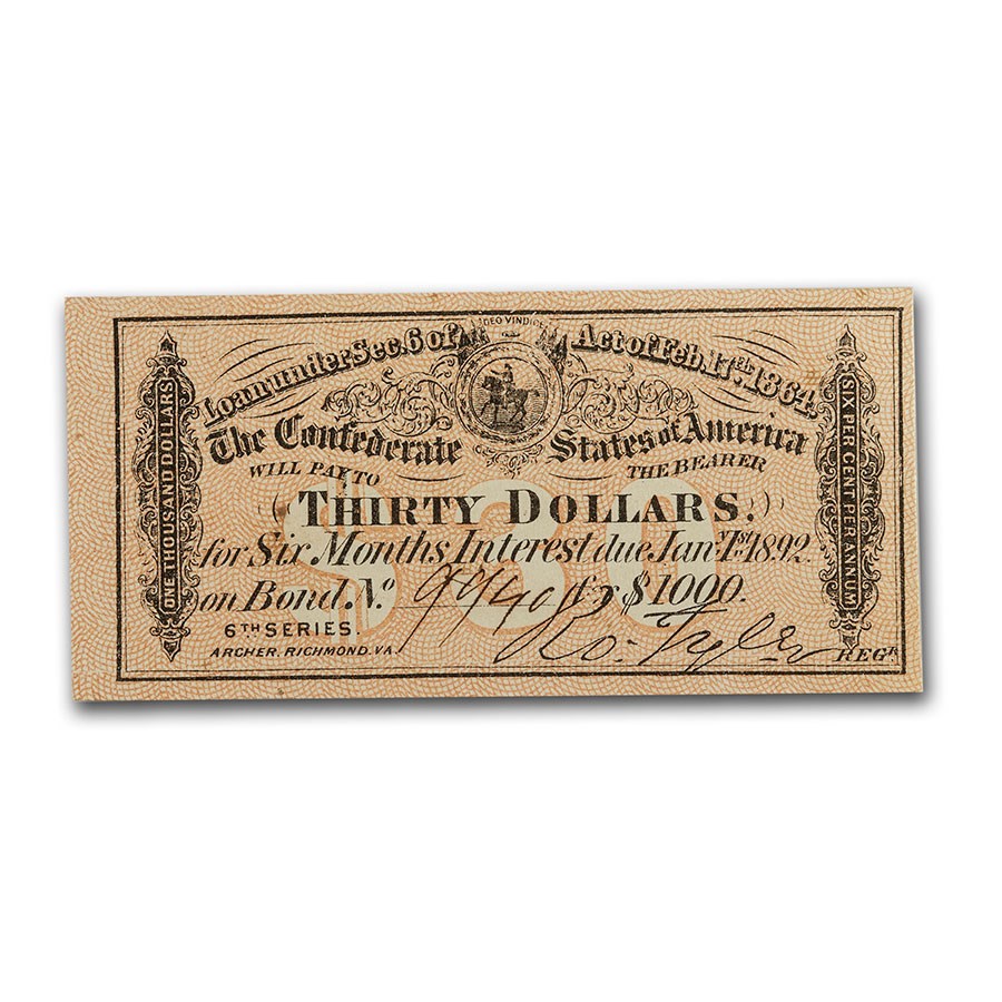 1861-64 Confederate States of America Bond Coupons