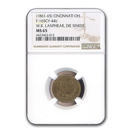 (1861-65) Cincinnati OH W.K. Lanphear Civil War Token MS-65 NGC (1861-65) Cincinnati OH W.K. Lanphear Civil War Token MS-65 NGC