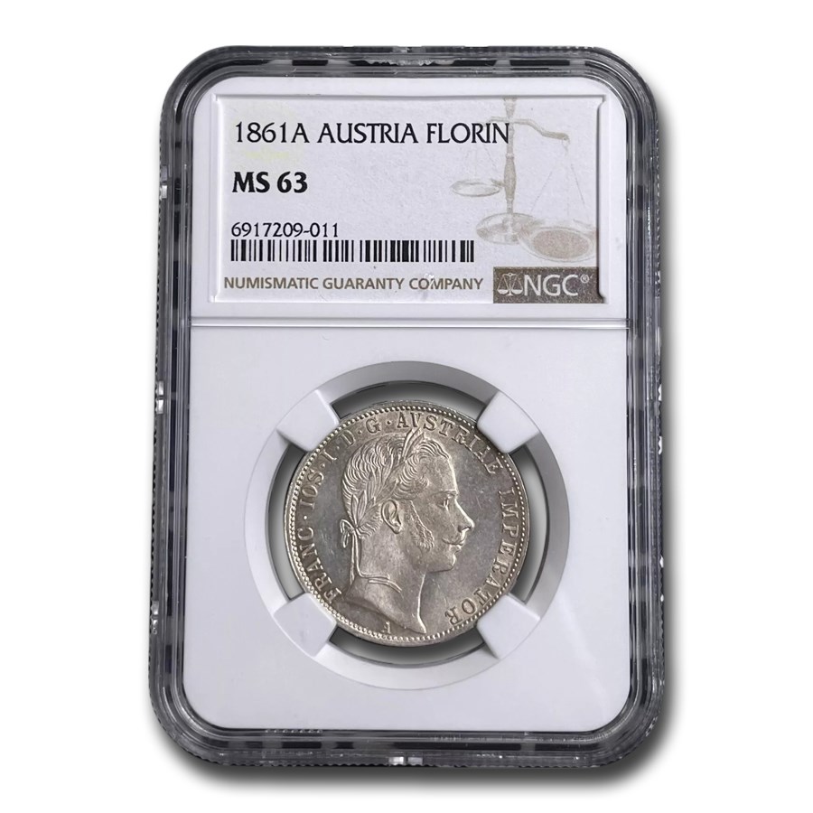 1861-A Austria Silver Florin MS-63 NGC