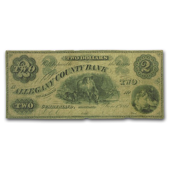 1861 Allegany Co. Bank of Cumberland, MD $2.00 VG 1861 Allegany Co. Bank of Cumberland, MD $2.00 VG