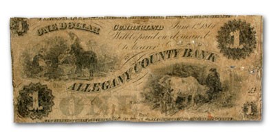 1861 Allegany County Bank of Cumberland,MD $1.00 MD-155 Good 1861 Allegany County Bank of Cumberland,MD $1.00 MD-155 Good