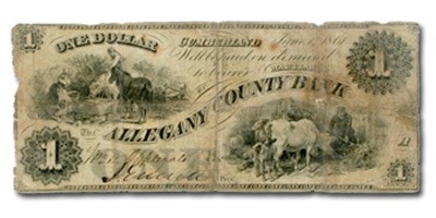 1861 Allegany County Bank of Cumberland,MD $1.00 MD-155 VG 1861 Allegany County Bank of Cumberland,MD $1.00 MD-155 VG
