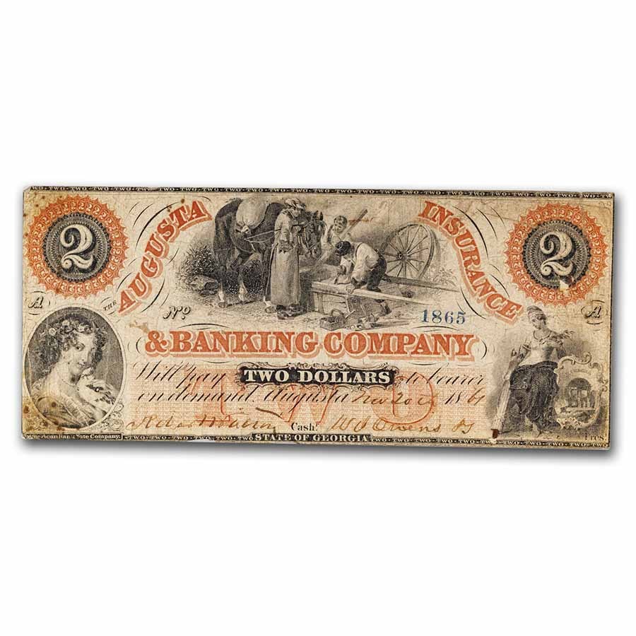 Buy 1861 Augusta Insurance & Banking Co $2.00 Note GA-35 Fine | APMEX