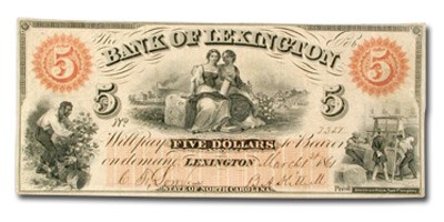 1861 Bank of Lexington, NC $5, NC-30, VF 1861 Bank of Lexington, NC $5, NC-30, VF