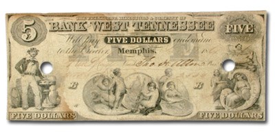 1861 Bank of West Tennessee @Memphis, $5.00 Note TN-130 VF 1861 Bank of West Tennessee @Memphis, $5.00 Note TN-130 VF