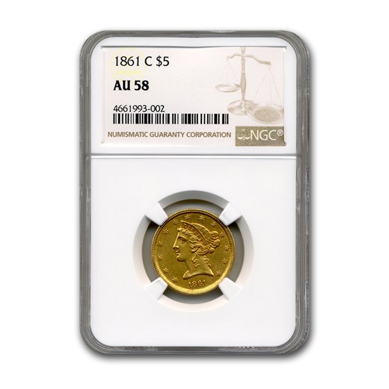 1861-C $5 Liberty Gold Half Eagle AU-58 NGC 1861-C $5 Liberty Gold Half Eagle AU-58 NGC