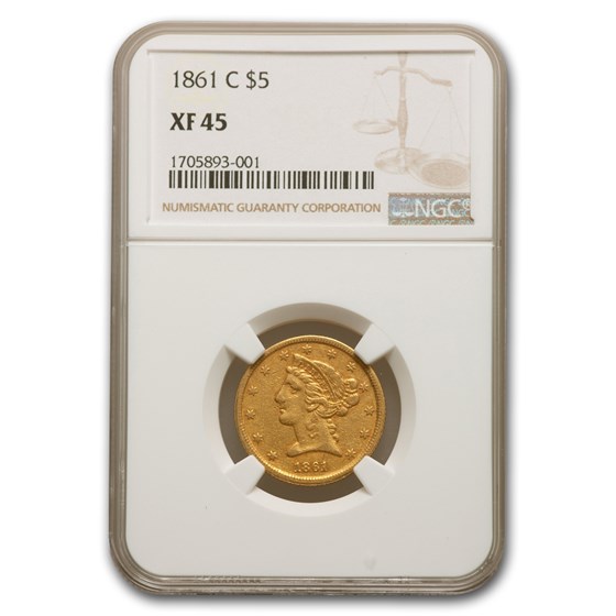 1861-C $5 Liberty Gold Half Eagle XF-45 NGC 1861-C $5 Liberty Gold Half Eagle XF-45 NGC