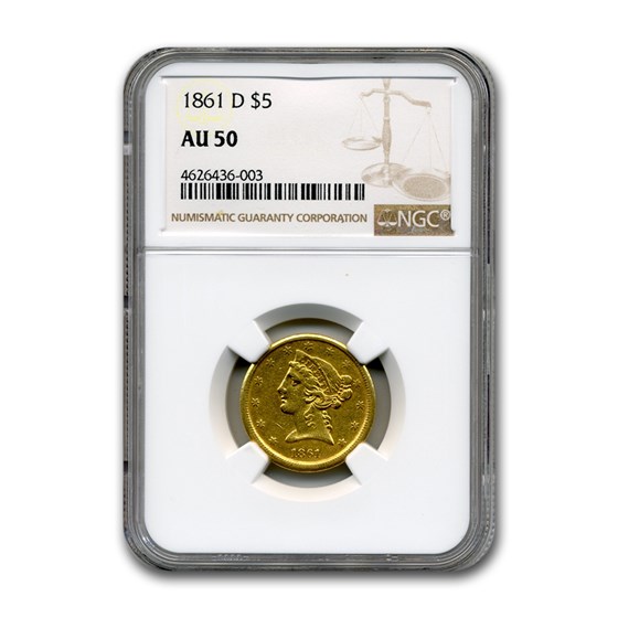 1861-D $5 Liberty Gold Half Eagle AU-50 NGC 1861-D $5 Liberty Gold Half Eagle AU-50 NGC