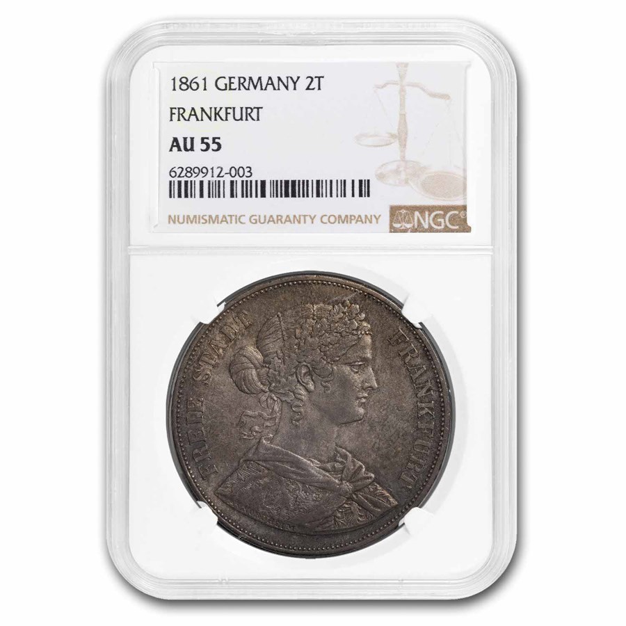 1861 German States Frankfurt am Main Silver 2 Thaler AU-55 NGC