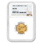 1861 Great Britain Gold Sovereign Victoria Shield AU-50 NGC