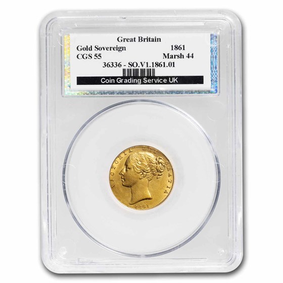 1861 Great Britain Gold Sovereign Victoria Shield AU-55 CGS UK 1861 Great Britain Gold Sovereign Victoria Shield AU-55 CGS UK