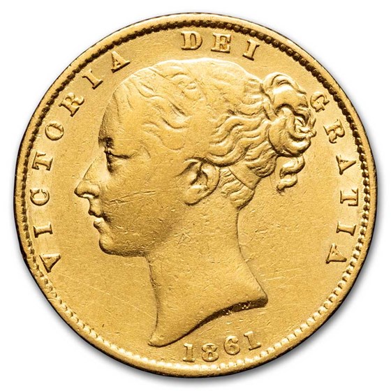 1861 Great Britain Gold Sovereign Victoria Shield XF