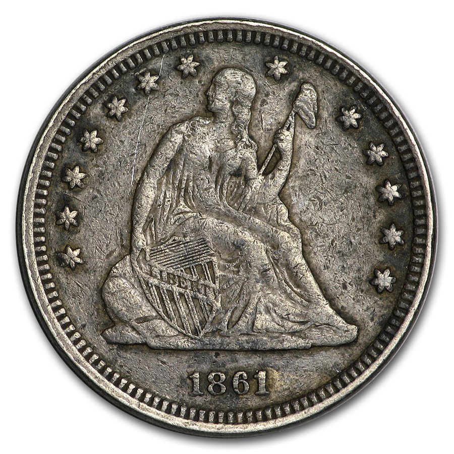 1861 Liberty Seated Quarter VF