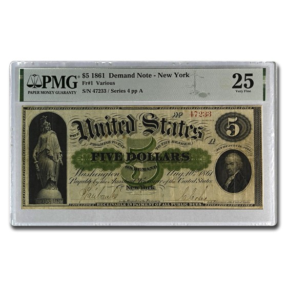 Buy 1861 NY $5 Demand Note New York VF-25 PMG (Fr#1) | APMEX