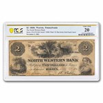 1861 North Western Bank, Warren, PA $2 PA-670 VF-20 PCGS