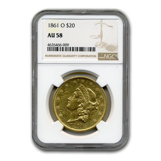 1861-O $20 Liberty Gold Double Eagle AU-58 NGC 1861-O $20 Liberty Gold Double Eagle AU-58 NGC