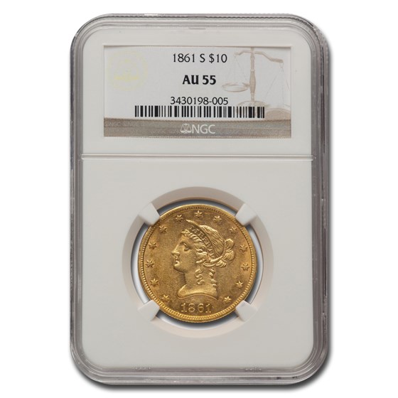 1861-S $10 Liberty Gold Eagle AU-55 NGC 1861-S $10 Liberty Gold Eagle AU-55 NGC