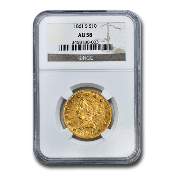 1861-S $10 Liberty Gold Eagle AU-58 NGC
