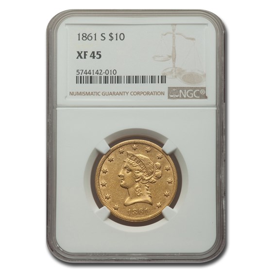 1861-S $10 Liberty Gold Eagle XF-45 NGC 1861-S $10 Liberty Gold Eagle XF-45 NGC