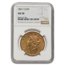 1861-S $20 Liberty Gold Double Eagle AU-50 NGC