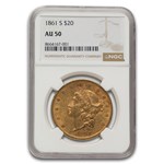1861-S $20 Liberty Gold Double Eagle AU-50 NGC