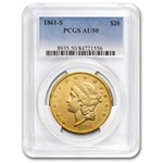 1861-S $20 Liberty Gold Double Eagle AU-50 PCGS