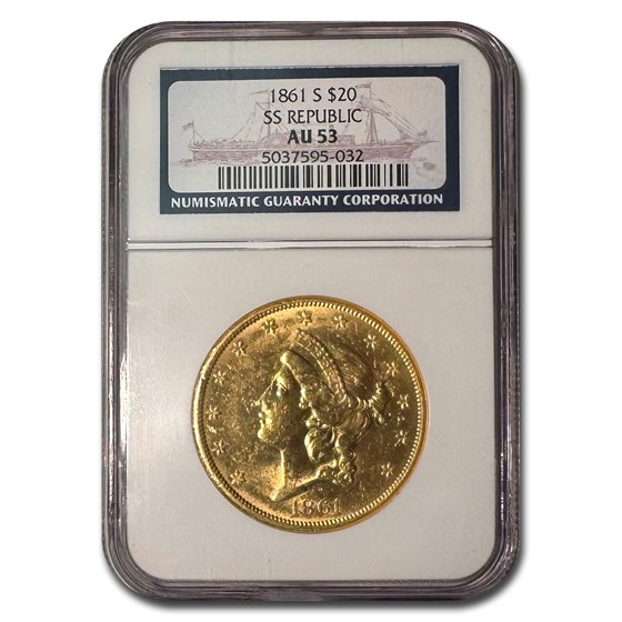 1861-S $20 Liberty Gold Double Eagle AU-53 NGC (SS Republic) 1861-S $20 Liberty Gold Double Eagle AU-53 NGC (SS Republic)