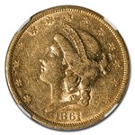1861-S $20 Liberty Gold Double Eagle AU-53 NGC