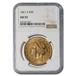 1861-S $20 Liberty Gold Double Eagle AU-53 NGC