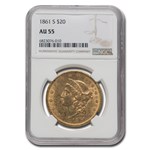 1861-S $20 Liberty Gold Double Eagle AU-55 NGC