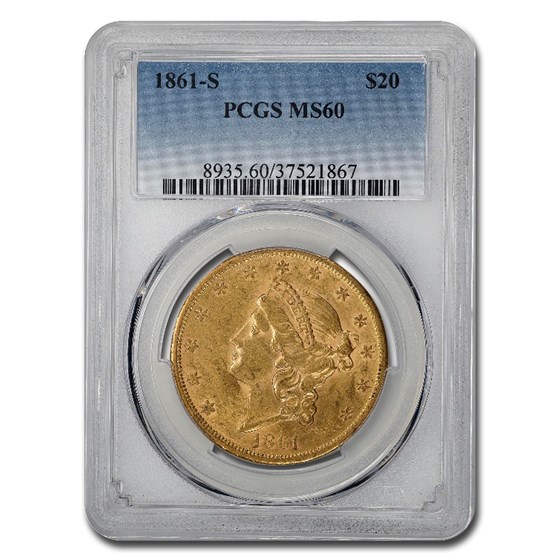 1861-S $20 Liberty Gold Double Eagle MS-60 PCGS 1861-S $20 Liberty Gold Double Eagle MS-60 PCGS