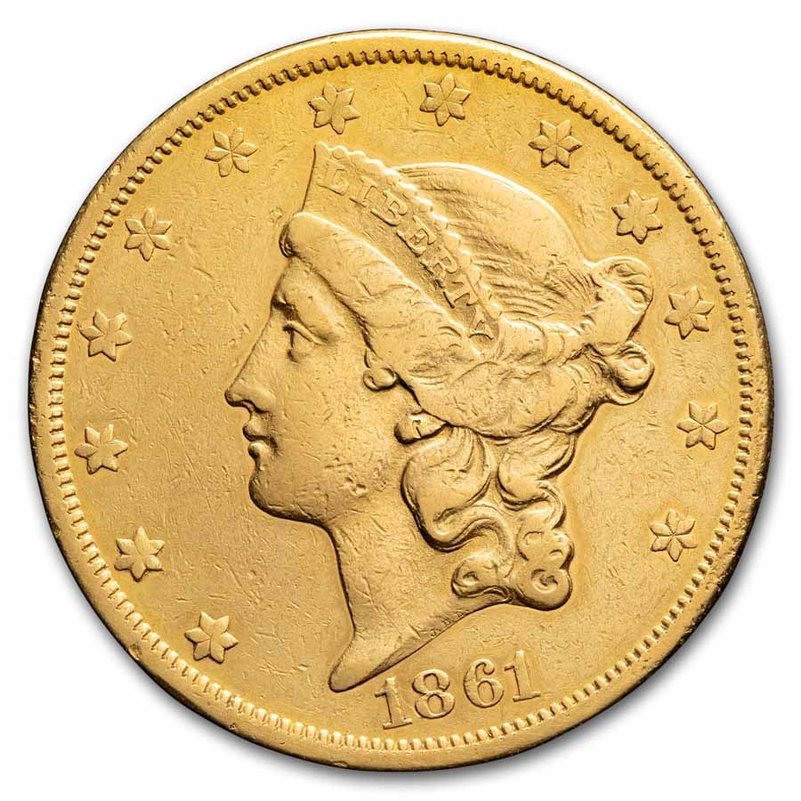 1861-S $20 Liberty Gold Double Eagle VF Details (Cleaned)