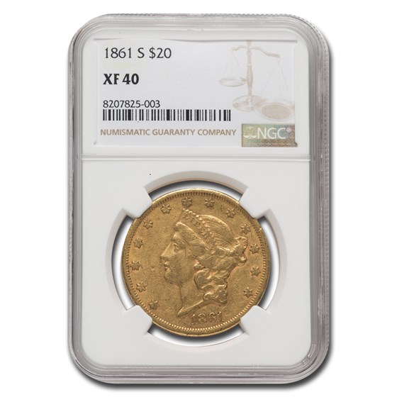 1861-S $20 Liberty Gold Double Eagle XF-40 NGC 1861-S $20 Liberty Gold Double Eagle XF-40 NGC
