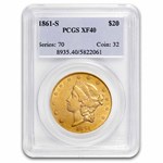 1861-S $20 Liberty Gold Double Eagle XF-40 PCGS