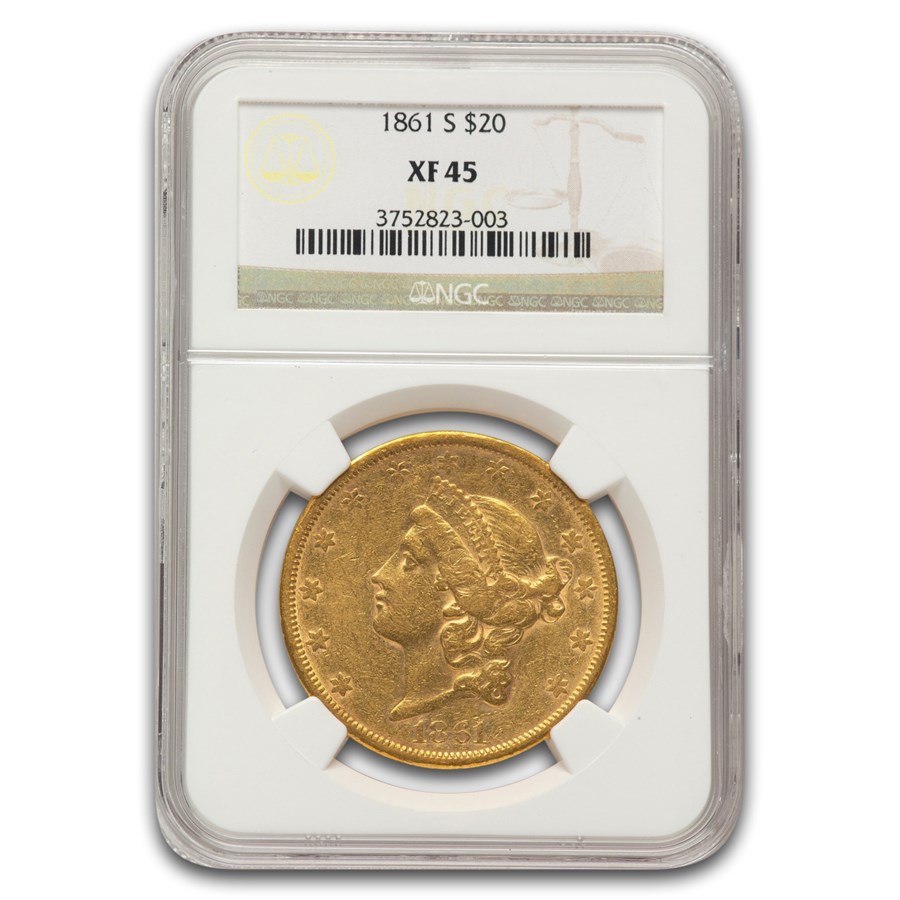 1861-S $20 Liberty Gold Double Eagle XF-45 NGC