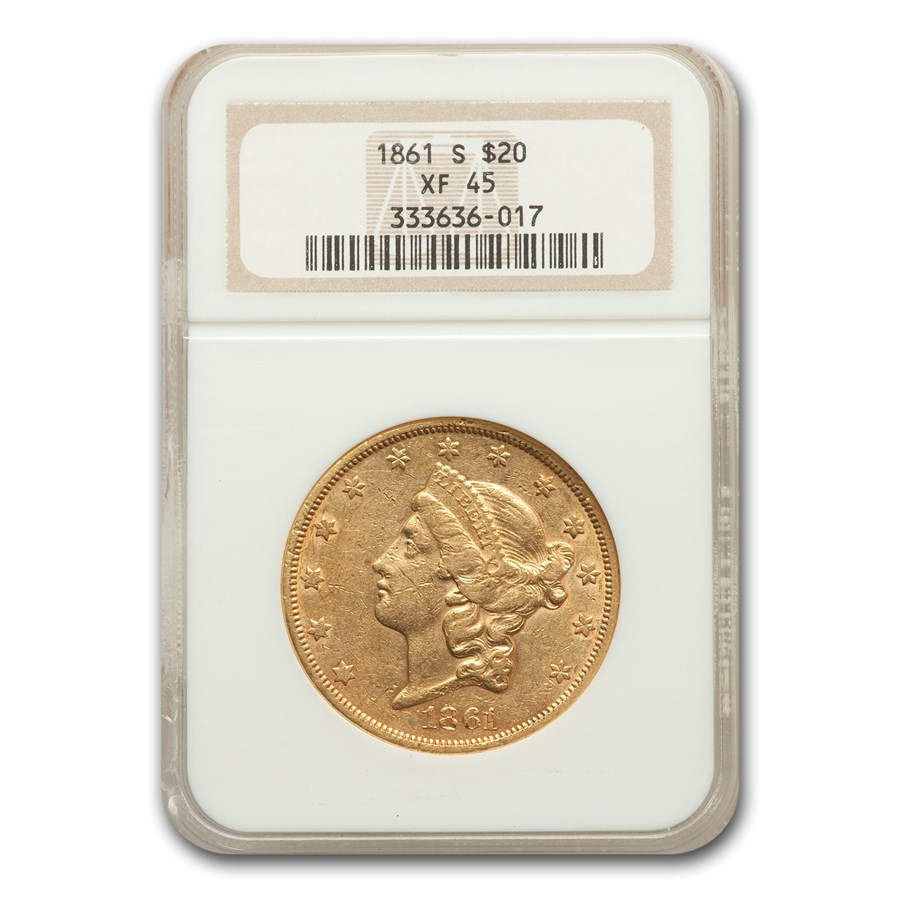 1861-S $20 Liberty Gold Double Eagle XF-45 NGC
