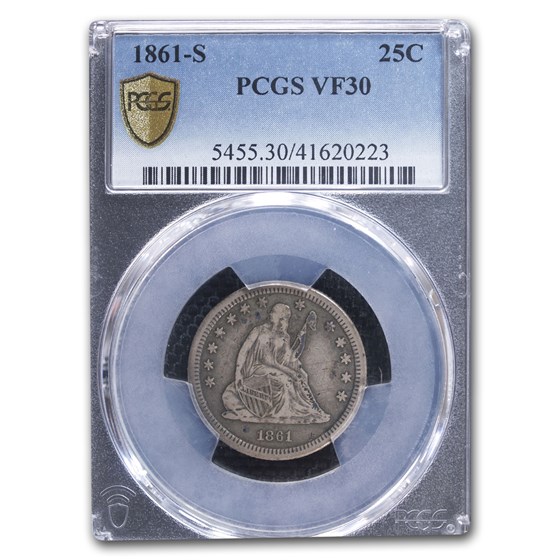 1861-S Liberty Seated Quarter VF-30 PCGS 1861-S Liberty Seated Quarter VF-30 PCGS