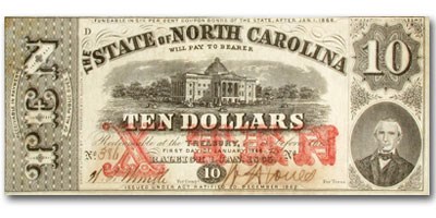 1861 The State of North Carolina $10.00 Cr#122 XF 1861 The State of North Carolina $10.00 Cr#122 XF