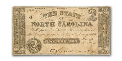 1861 The State of North Carolina $2.00 Cr#13 VF 1861 The State of North Carolina $2.00 Cr#13 VF