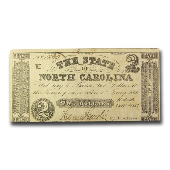 1861 The State of North Carolina $2.00 Cr#5 VF 1861 The State of North Carolina $2.00 Cr#5 VF